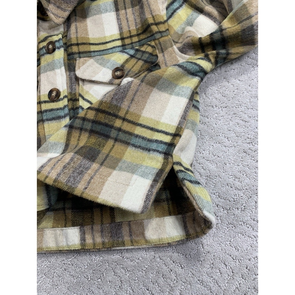 Bagatelle Plaid Cropped Shacket Womens M Button Front Jacket Olive Mustard - Picture 8 of 8
